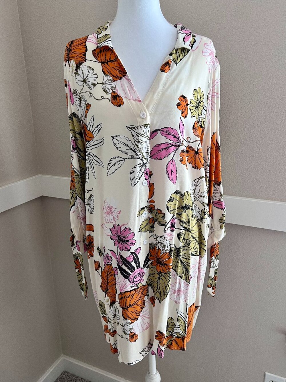 Cupshe Oaklyn Floral Buttoned Shirt Dress / Beach Cover-Up -  Size Medium